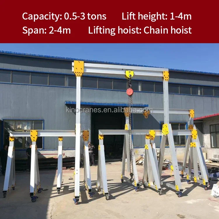 Lightweight Design Adjustable Height Mini Electric Mobile Portable Aluminum Gantry Crane with Remote Control