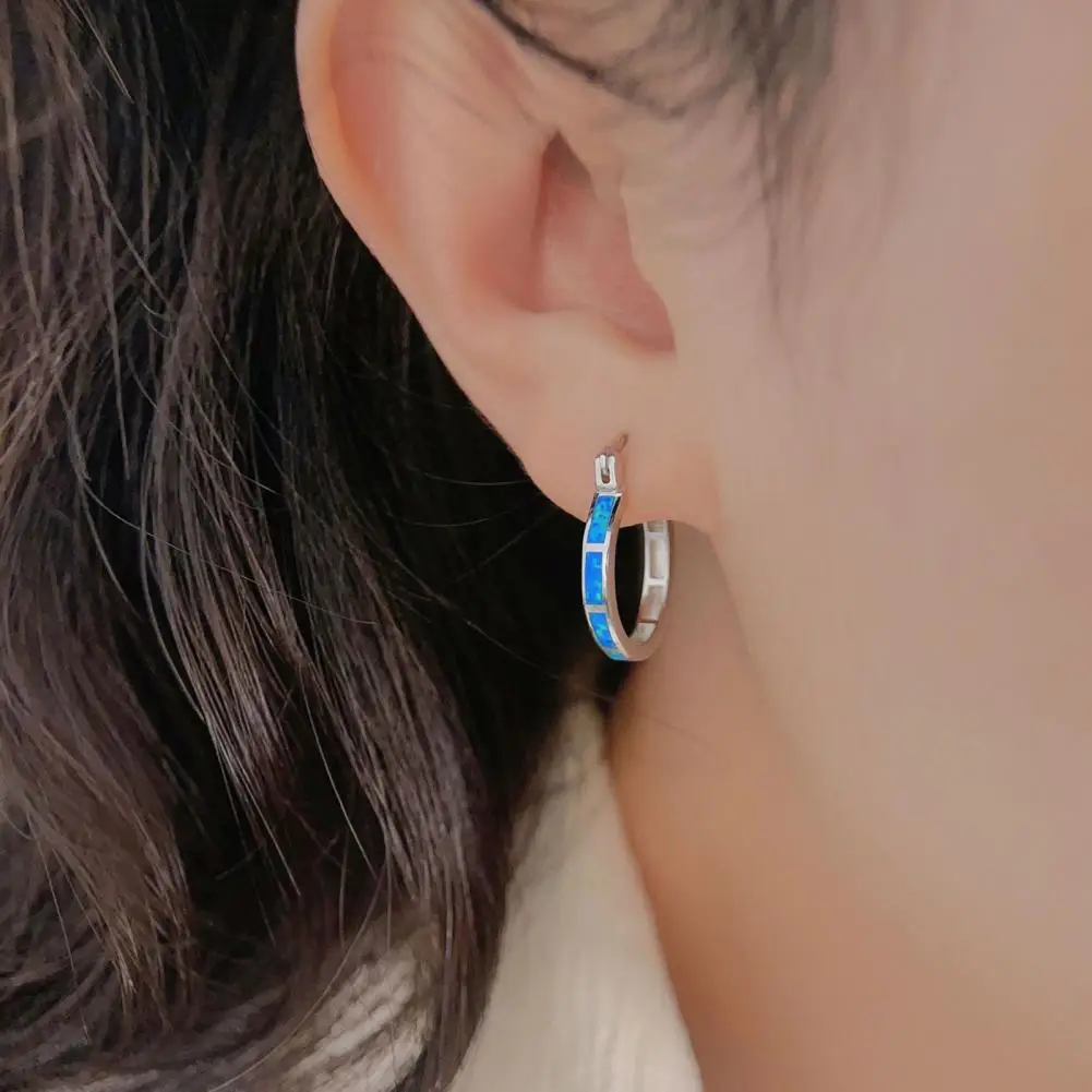 1 زوج سيدة هوب أقراط فو Moonstone شكل دائرة مستديرة السلس سبيكة عيد ميلاد الذكرى عيد الحب هدية الأذن مجوهرات