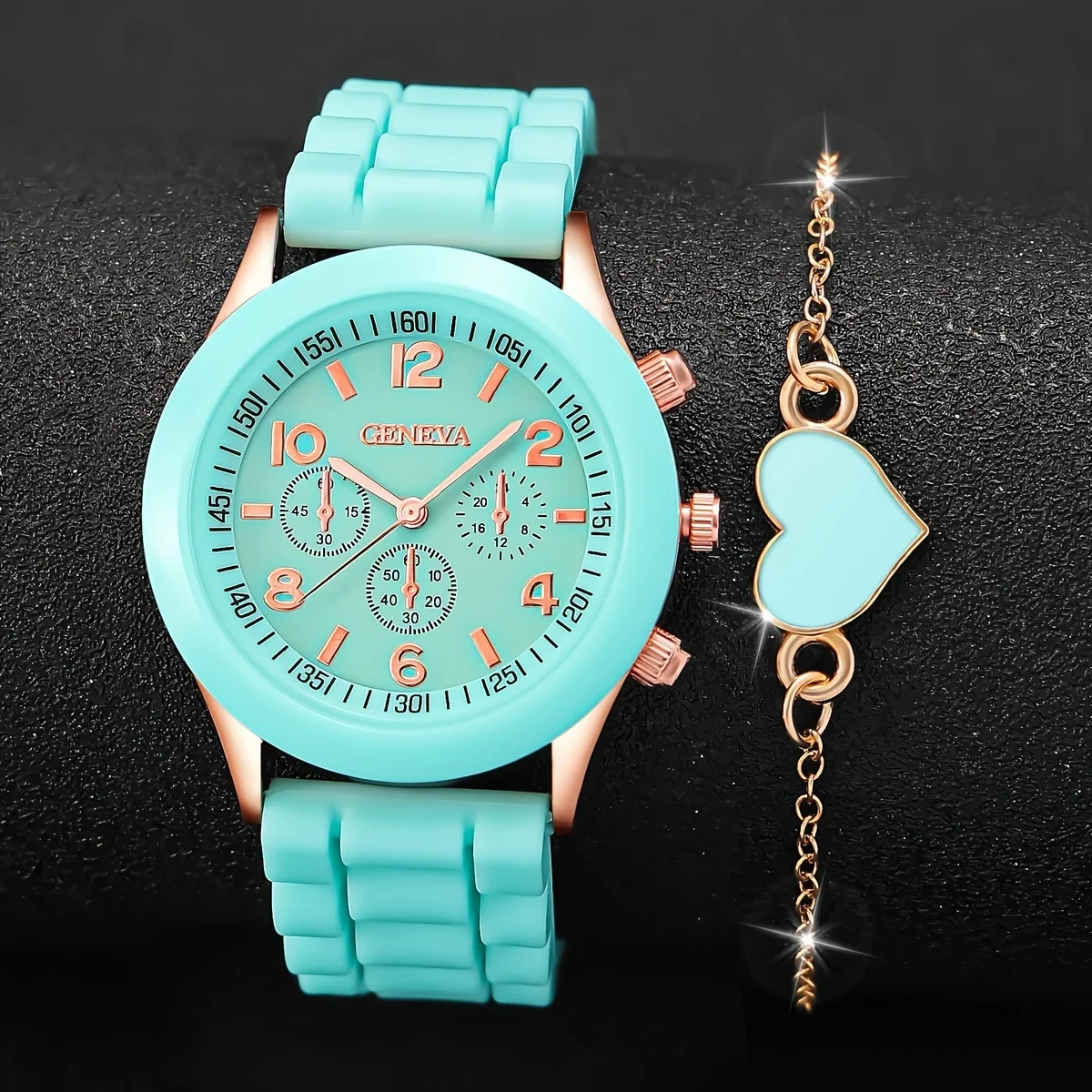 2pcs-Watch Bracelet Gift Set, Elegant Silicone Quartz Watch, Suitable for Daily Wear, Perfect Gift for Friends and Family