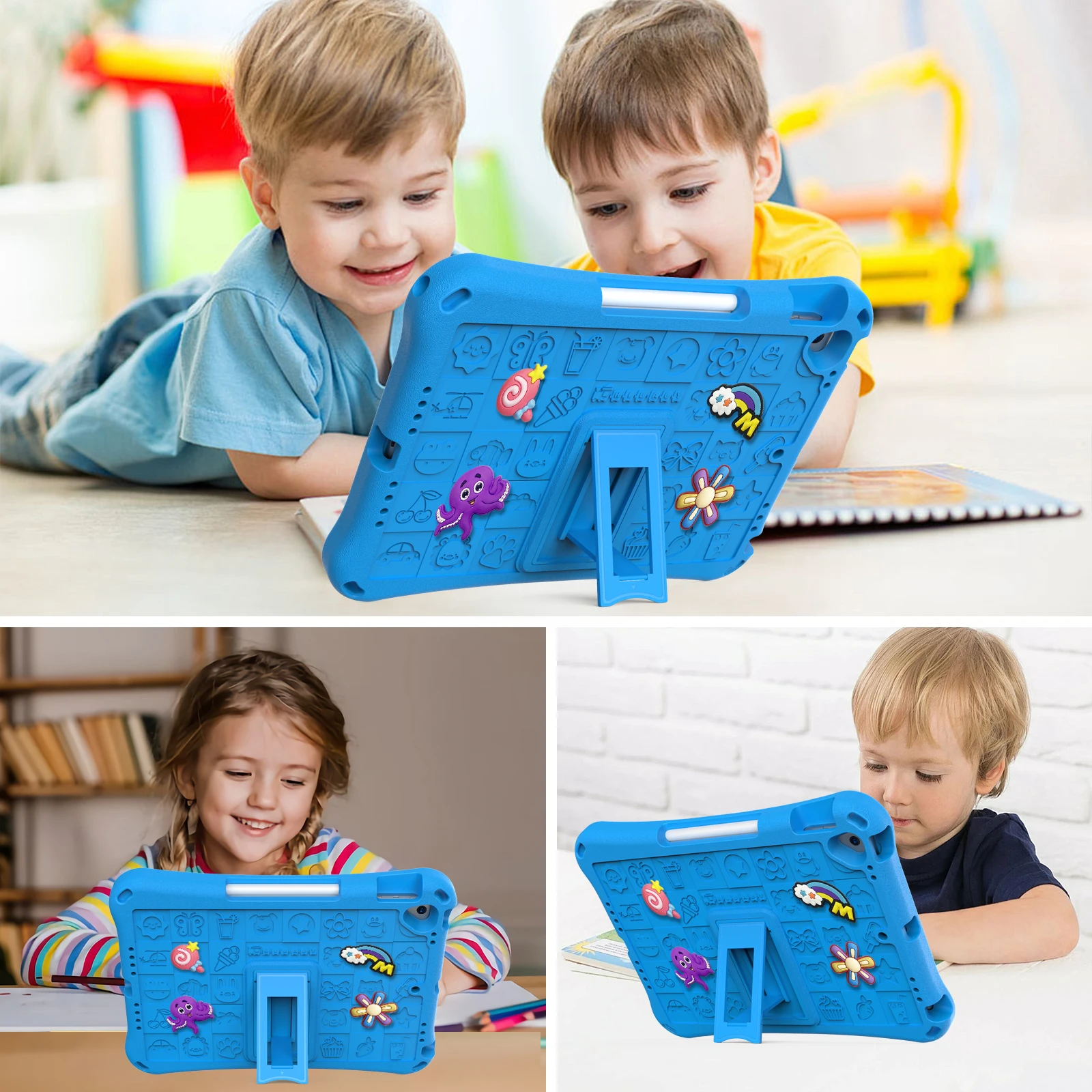 Capa infantil de eva para ipad 10.2 9th 8th 7th pro 10.5 air 3 10.5 polegadas com padrão fofo de desenho animado decoração capa com alça de ombro