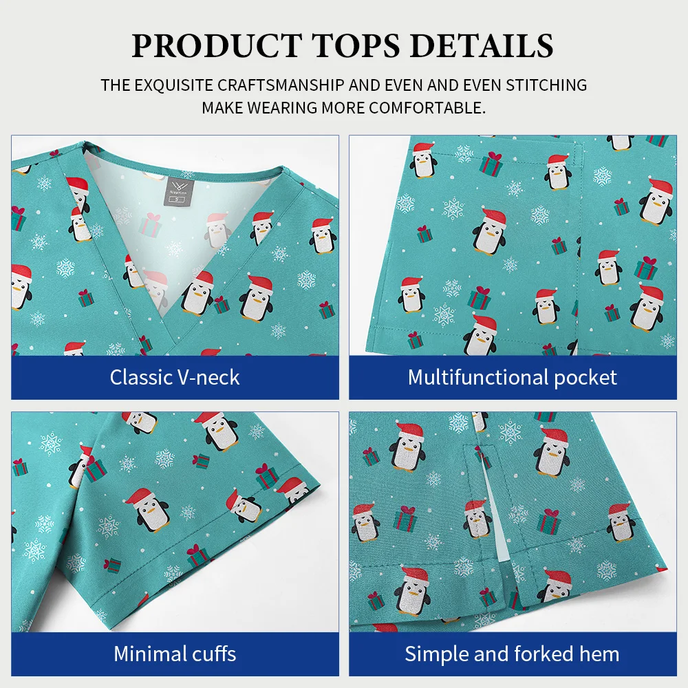 Christmas Print Doctor Surgical Nursing Suit Spa Uniforms Men Scrub Set Anesthetist Medical Workwear Dentistry Scrubs Top + Pant