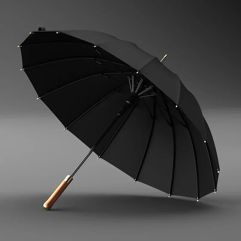 OLYCAT Luxury Mental Wooden Handle Umbrella 112cm Large Long Men Black Umbrellas 16 Ribs Windproof Rain Umbrella Paraguas Gifts