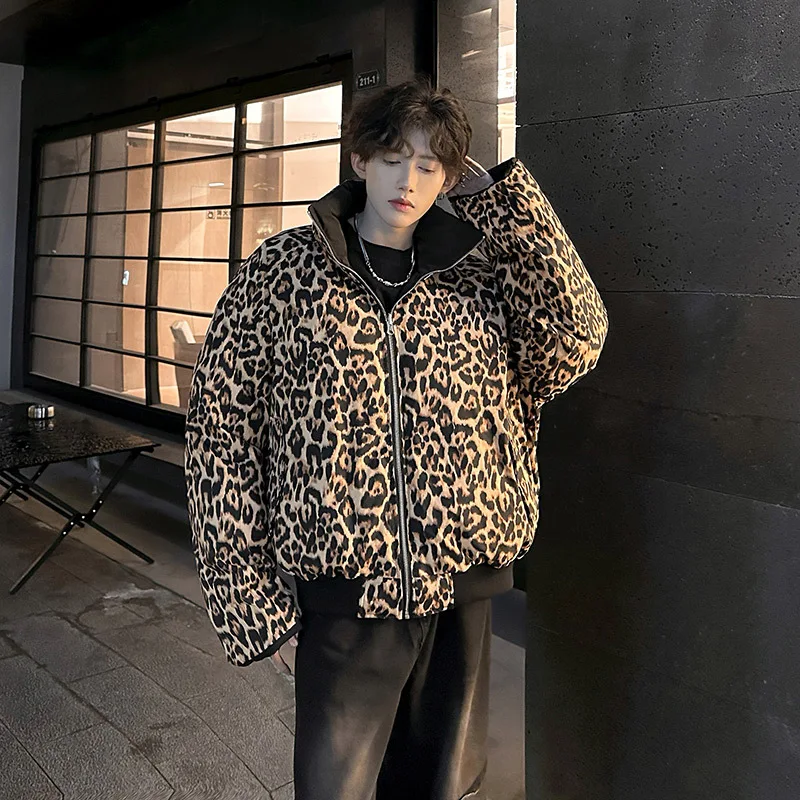 2024 Winter Clothing Personality Leopard Print Double-sided Parkas Men Thickened High-end Handsome Warm Trendy Cotton Jackets