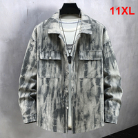 Vintage Gradient Tie-dyed Denim Jacket Men 11XL Plus Size Jean Jackets Coats Male Spring Autumn Cargo Denim Coat Big Size 11XL