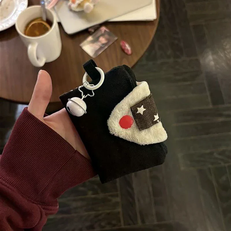 Girls Student Cute Plush Wallet Card Holder Kawaii Solid Color Canvas Coin Purse Mini Key Card Organizer Key Ring Decoration