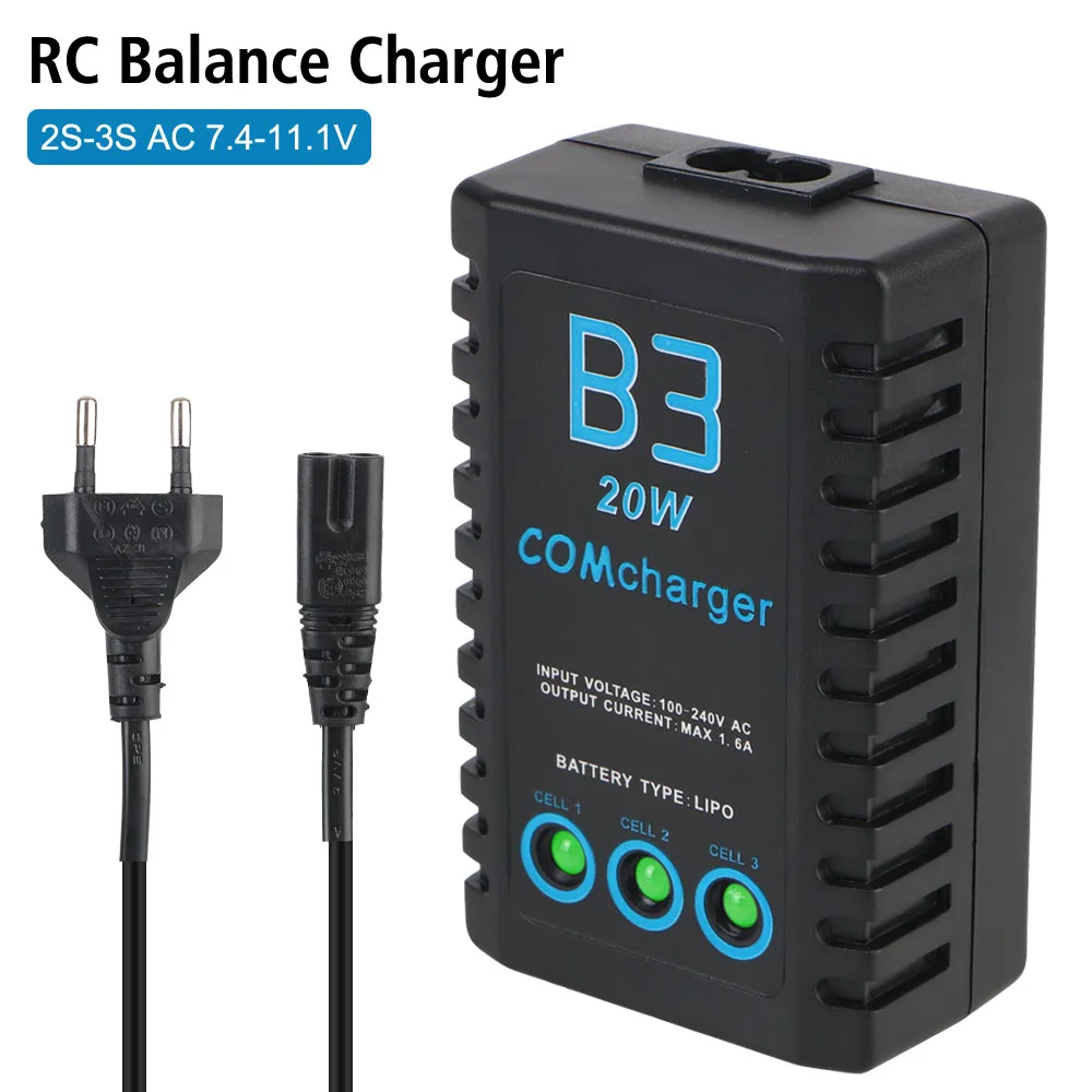 Compact Balance Charger LED lights AC 7.4-11.1V 20W For RC Car Helicopter 2S-3S RC Balance Charger LiPo Battery Charger EU Plug