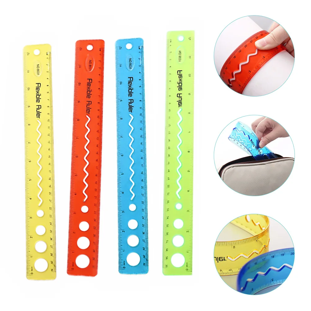 4pcs Flexible Soft Measuring Tool Classroom Kids Portable Bendable Clear Ruler Wear Resistant Long Aid For
