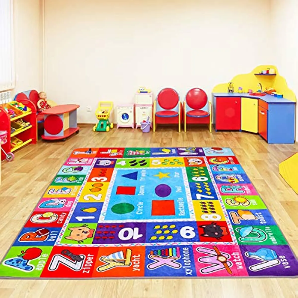 ABC Numbers Animals Educational Area Rug for Children Bedroom Playroom Non-Slip Design Carpet for Living Room Play Rug