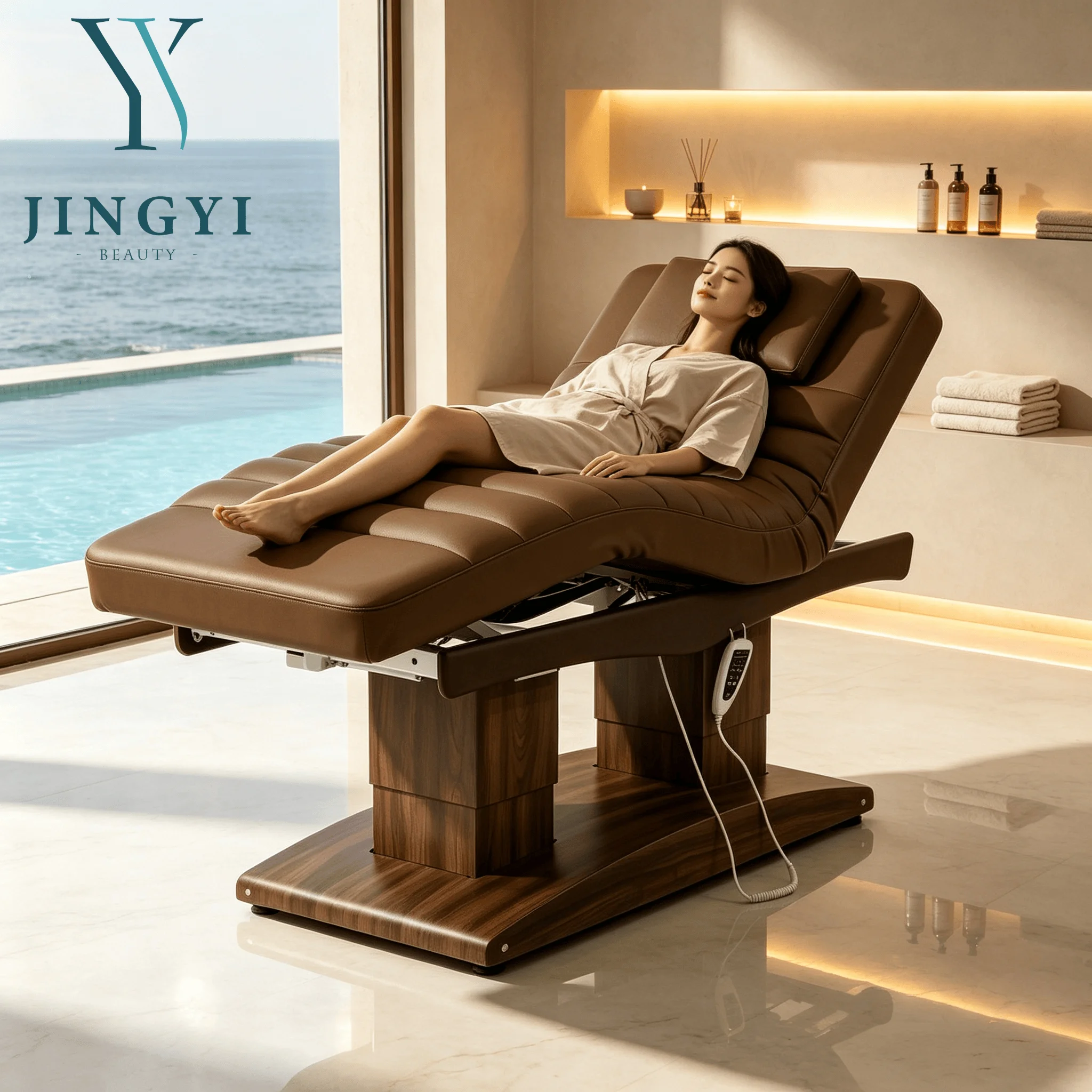 Luxury Wooden Base Electric 4 Motors Massage Lifting Table Tiltable Salon Facial Spa Massage Bed Cosmetic For Eyelash Recliner