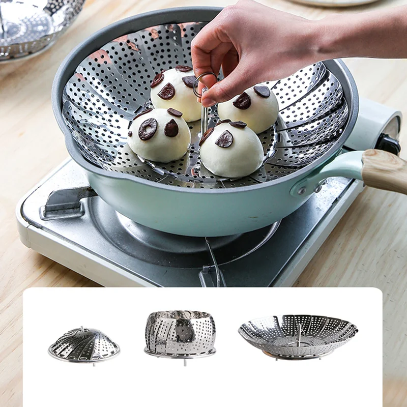 

Folding Lotus Steamer Retractable Stainless Steel Food Steaming Basket Fruit Vegetable Steamer Drain Rack Cooking Tool Cookware