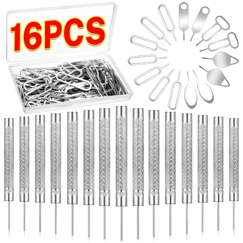 16Pcs Sim Card Tray Removal Eject Pin Key Tool Metal Eject Sim Card for iPhone 17 16 15Pro Max iPad Samsung Phone Sim Cards