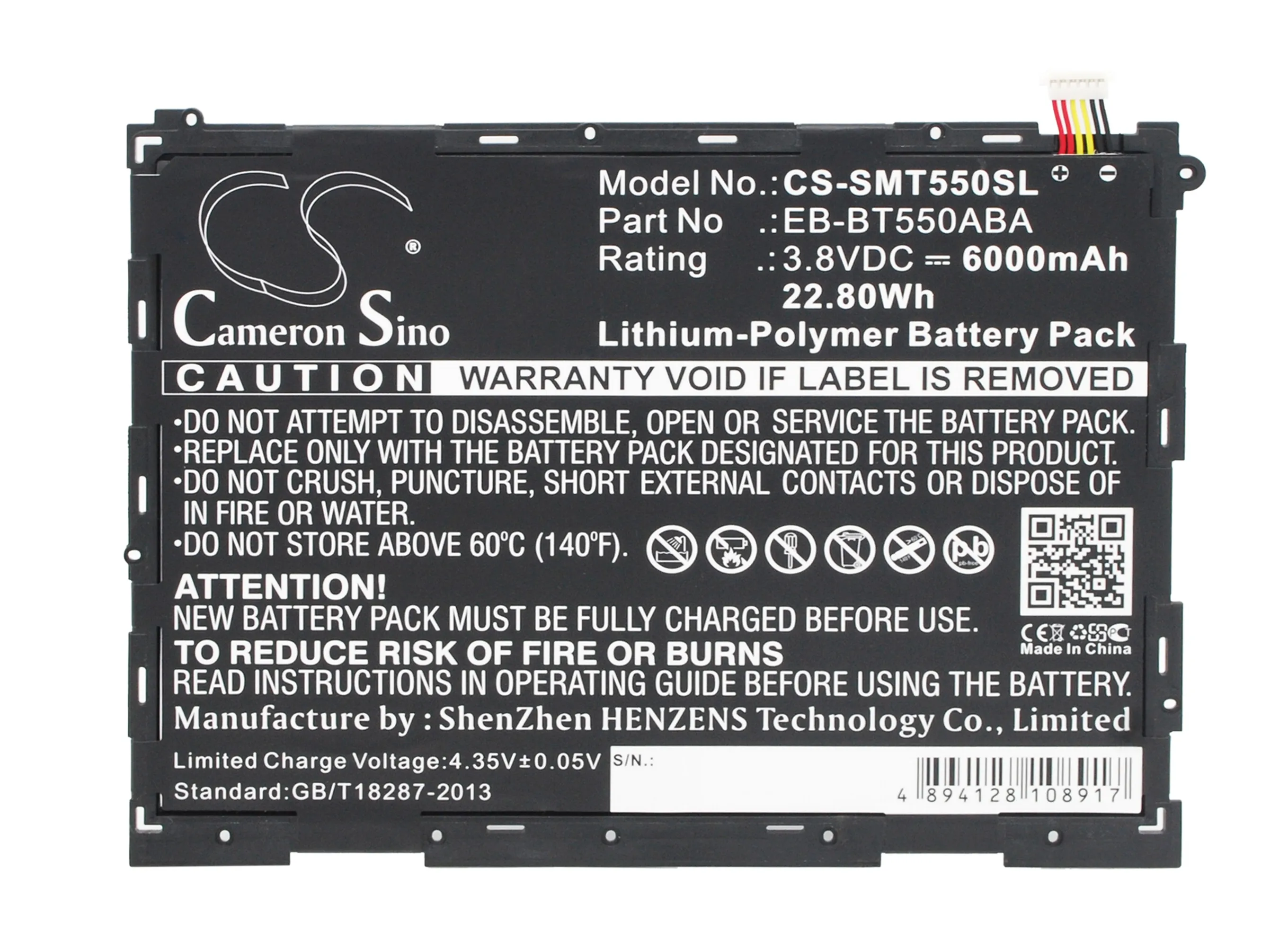 Сменная батарея CS для Samsung Galaxy Tab A 9.7, SM-T550, SM-P550, SM-P555, SM-P555Y, SM-T555, PN: EB-BT550ABA 6000 мАч / 22.8 Вт·ч