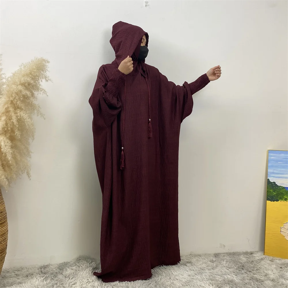 Donne 12 Colori Abaya Musulmano Ramadan Preghiera Abbigliamento Con Cappuccio Jalaba Solido Casual Manica A Pipistrello Arabo Veste Eid Djellab