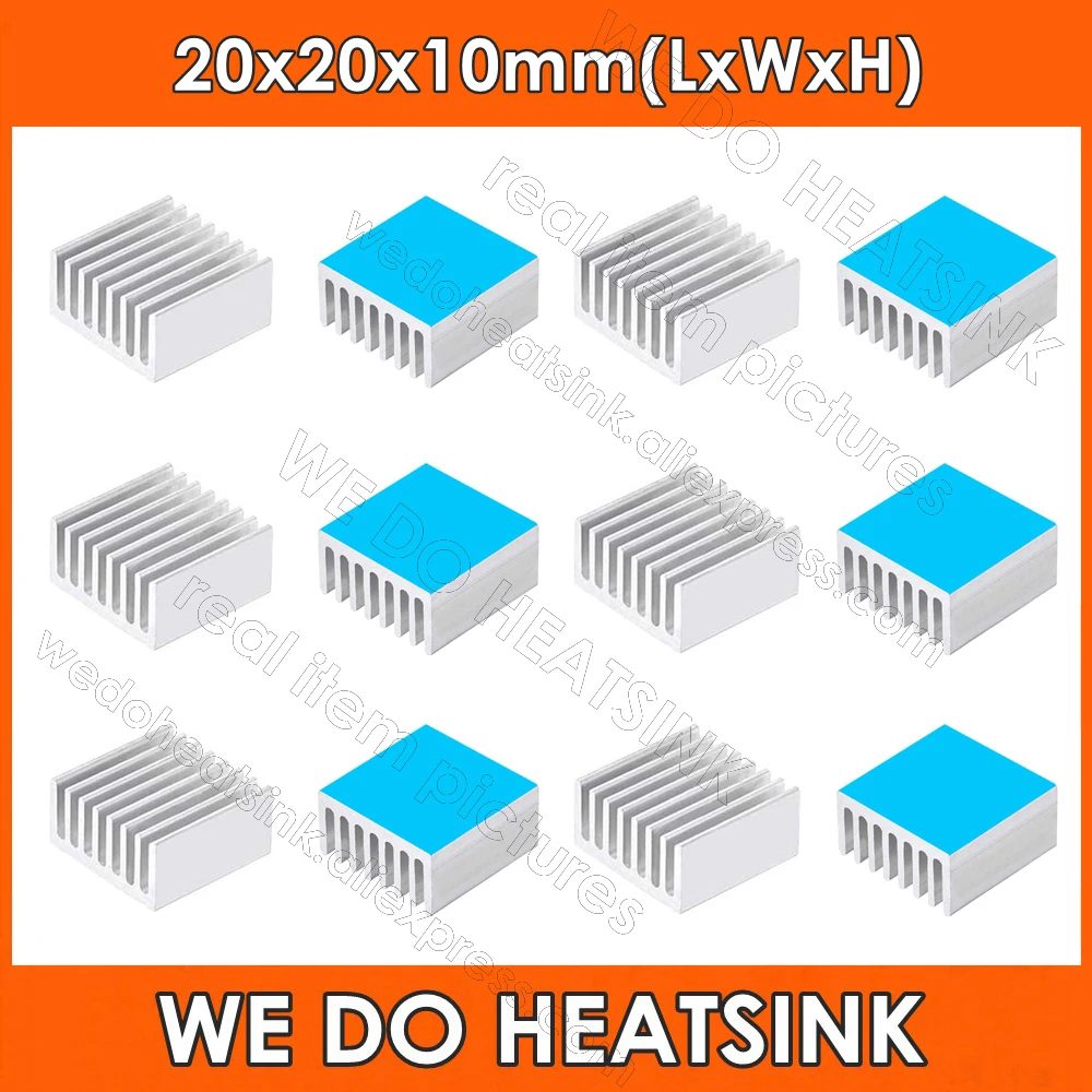 

Wholesale 20x20x10mm Silver Aluminum Heatsink IC CPU Chipset Heat Sink With Thermally Conductive Adhesive Transfer Tape Pads