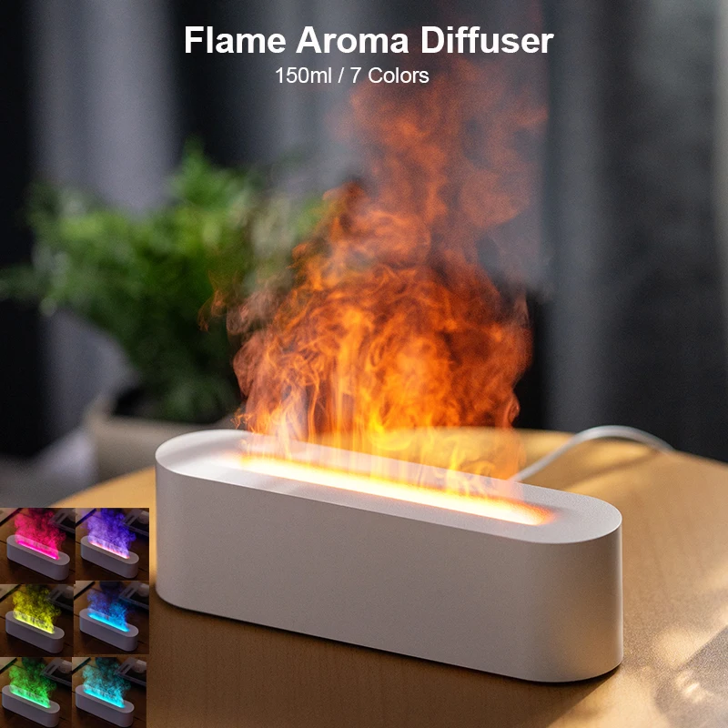 NEW Air Humidifier Aroma Diffuser 7 Colors Flame Atmosphere Type-C Essential Oils Mist Maker 3 Timer 150ML for Home/Office