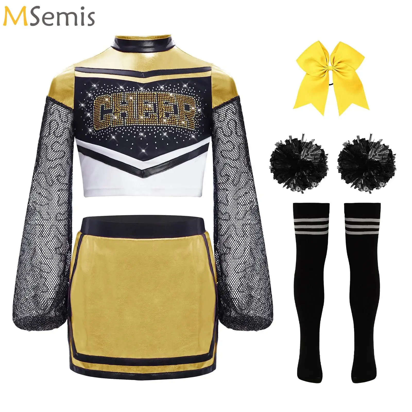 

Girls Kids Modern Dance Costume Crop Tops+Skirts Halloween Fancy Dress Cheer Leader Costume Long Sleeve Cheerleading Outfits