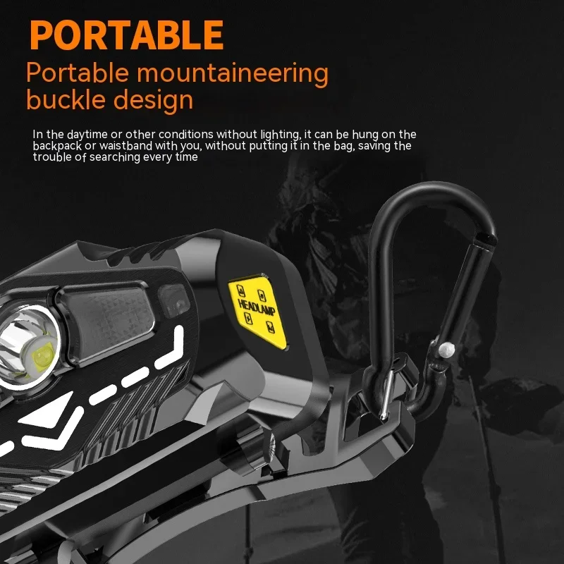 LED Headlamp Flashlight Motion Sensor Head Lamp Built-in Battery Type-c Rechargeable Outdoor Lighting Headlight Fishing Light