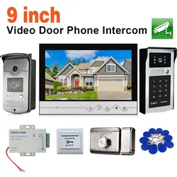 New 9 inch Monitor Video Door Phone Intercom Entry System + 1 RFID Outdoor Camera + Electric Lock Password ID Card Unlock