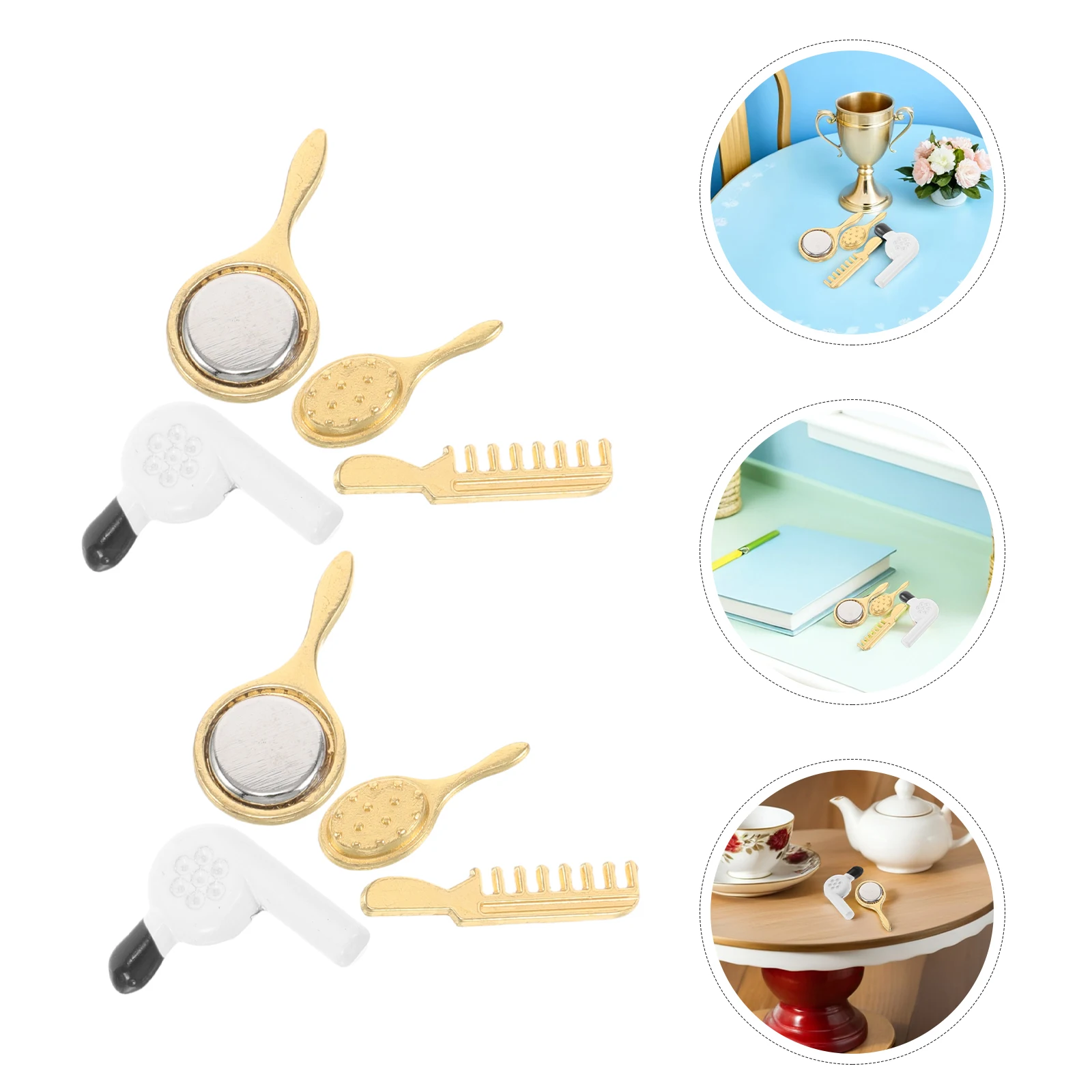 8Pcs Miniature Bathroom Set Realistic Mini Mirror Hair Dryer Comb Pretend Play Accessories Portable Vanity Decoration Furniture