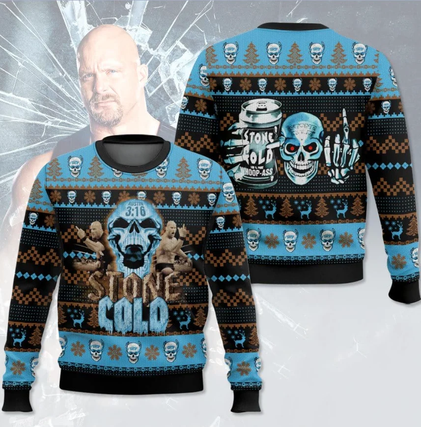 المصارع الشهير ستيف أوستن الخريف والشتاء ثلاثية الأبعاد طباعة القبيح عيد الميلاد الرجال النساء البلوفرات زوجين في الهواء الطلق ملابس غير رسمية للحفلات