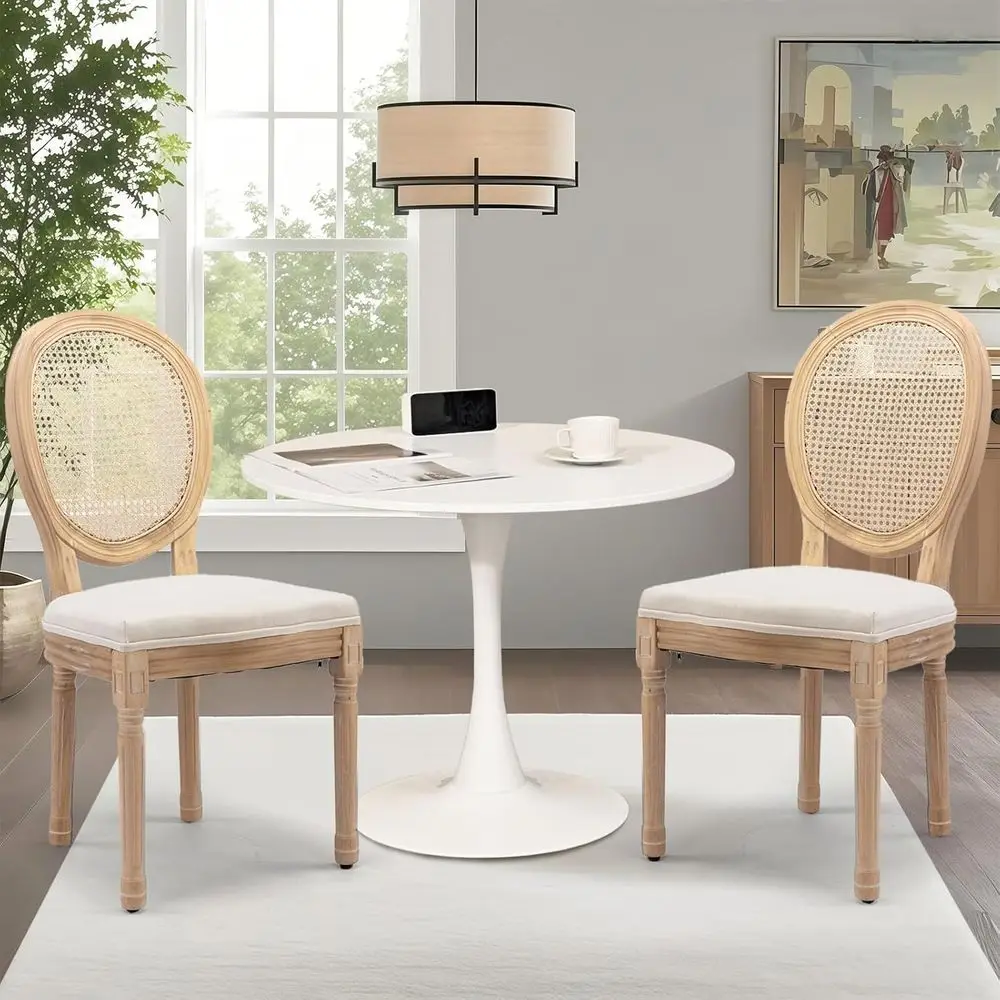 

Space-Saving 31.5 Round Dining Table Set with 2 Upholstered Chairs for Small Kitchens