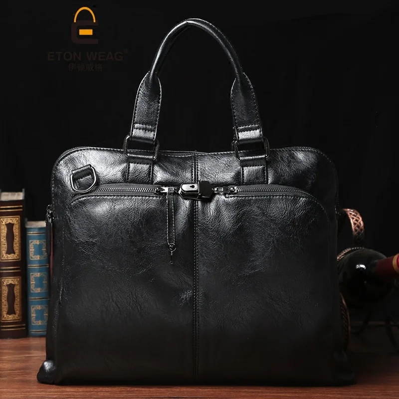 Lock Designer Fashion Korean Style Men Leather Bags Briefcase Soft Shoulder Messenger Male Casual Business