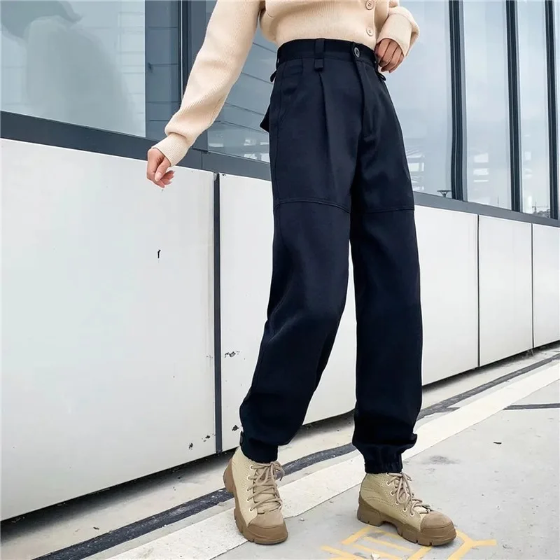 Women Simple Jogger Pants Solid Color All Match Tailored Trousers Fashion High Waist Commute Blazer Suit Pants with Multi Pocket