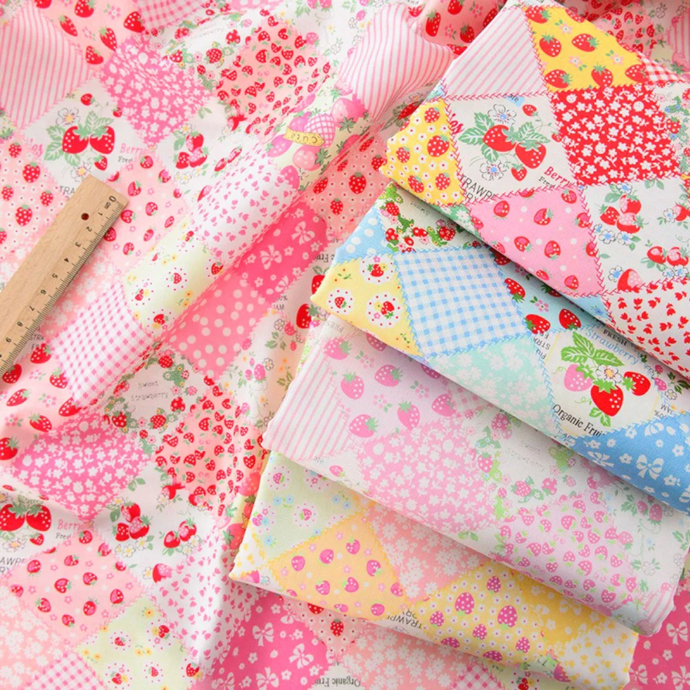 Tissu 145 Coton Fait à la Main pour la Couture de Robe, Vêtements, Sacs, Fleurs, Ferme, Fraises, Patchwork, Matériaux Polyvalents, 100% x 50cm