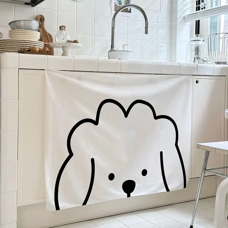 Japanese Noren Door Curtain, Cartoon Puppy Dog Kitchen Half Curtain, Privacy Room Divider For Entryway Aesthetic Home Decor