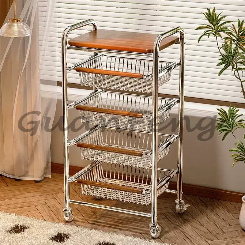 Multi-functional Crevice Trolley, Multi-layer Fruit and Vegetable Kitchen Vegetable Basket Movable Storage Rack