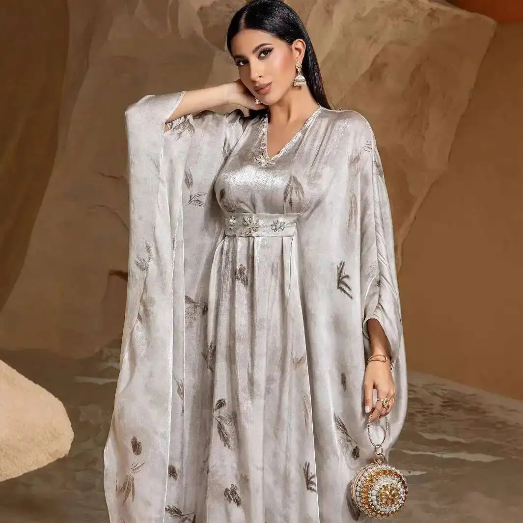 

New Ba5006 High-end Flowing Light Robe Women's Clothing 2026 Muslim Long Dress Robe Abaya Ramadan Dubai Luxury Islam Elegant