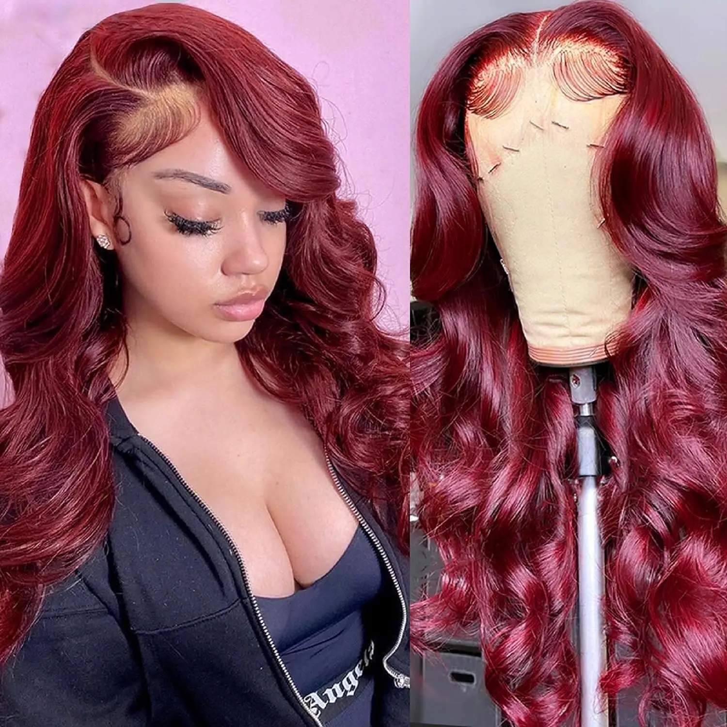 Burgundy 99J 13x6 Body Wave Lace Front Human Hair Wig 13×4 HD Transparent Lace Frontal Wigs Brazilian Red Colored  Wig for Women