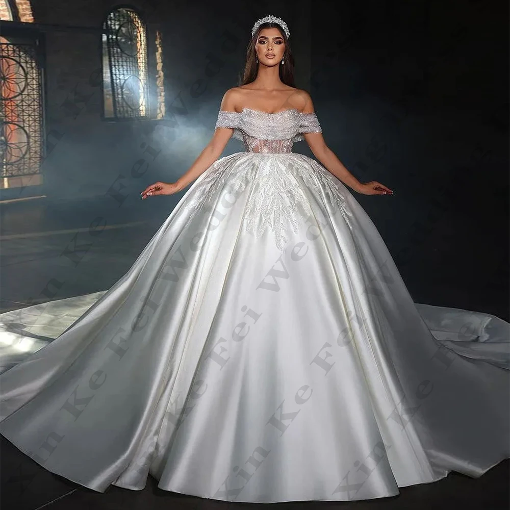 Vestido de novia con espalda descubierta para mujer, traje Sexy con apliques de encaje exquisitos, línea A, esponjoso, estilo princesa, para fiesta nupcial