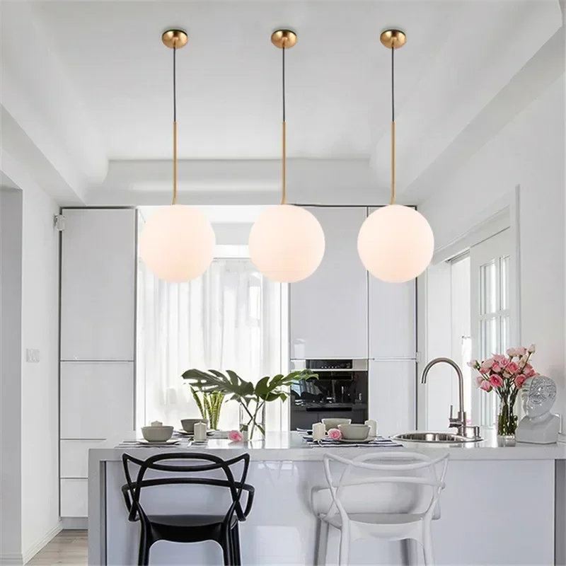 

Modern Glass Milk White Circle Chandelier LED Ceiling Light E14 Pendant Fixtures for Restaurant Cafe