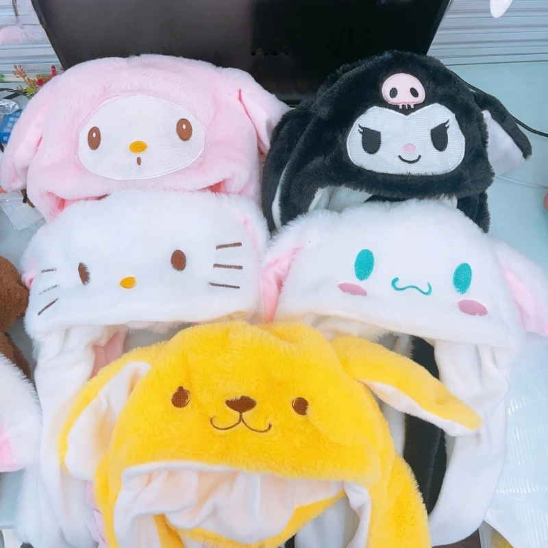 Bonito sanrio orelhas removível salto chapéu kuromi olá kitty adulto crianças diversão led pelúcia coelho boné festa de natal decoração presentes