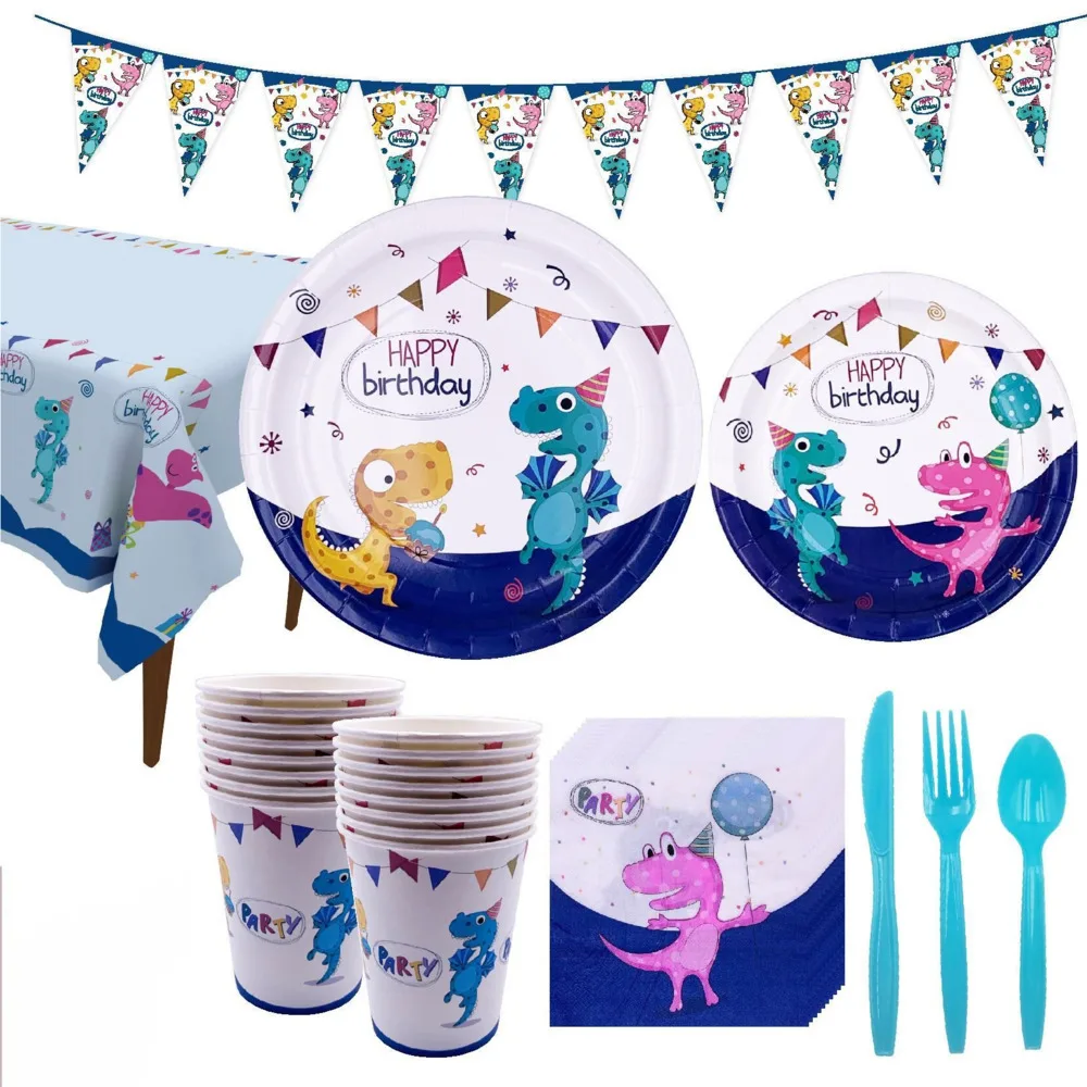 

Dinosaur theme birthday party tableware set disposable paper plates paper cups tablecloth children's party decoration tableware