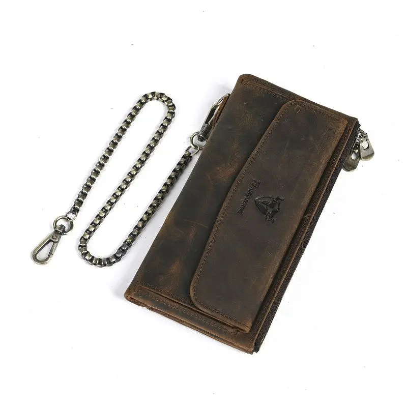 New Retro Long Wallet Multicard Slot Head Layer Mad  Cowhide Leather Anti-Theft Phone Bag for Youth Travel Handbag