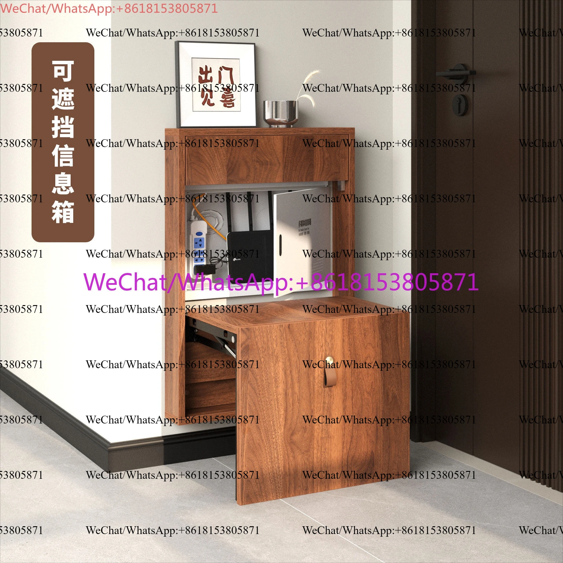 Ultra-thin wall-mounted folding shoe changing stool invisible telescopic space-saving multimedia information box to cover