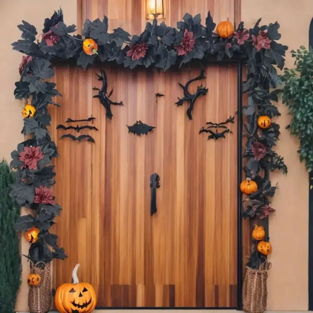 Realistic Artificial Maple Leaf Garland Silk Reusable Halloween Leaf Vines Real Touch Scene Layout Autumn Fall Decor
