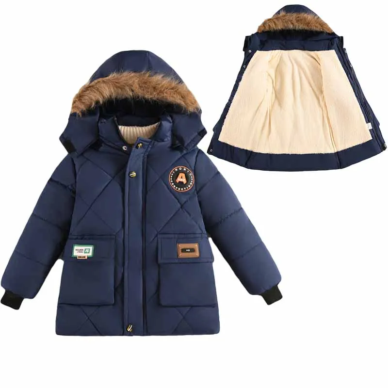 

Boys Thick Long Jackets -30℃ Winter Kids Fleece Line Warm Coats Teen Fur Collar Hooded Parka Snowsuit Cold Outerwear 4-10 Years