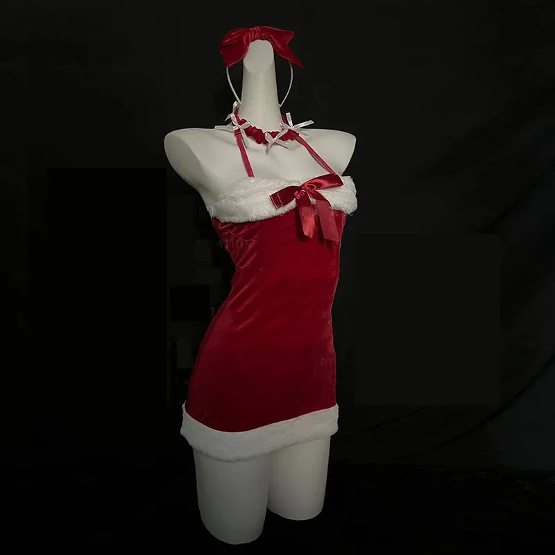 Costume cosplay di Natale Coniglietto sexy Vacanza Abito in velluto rosso Abiti glitterati Aderente Prestazioni per feste Servizio fotografico Ruolo Playa