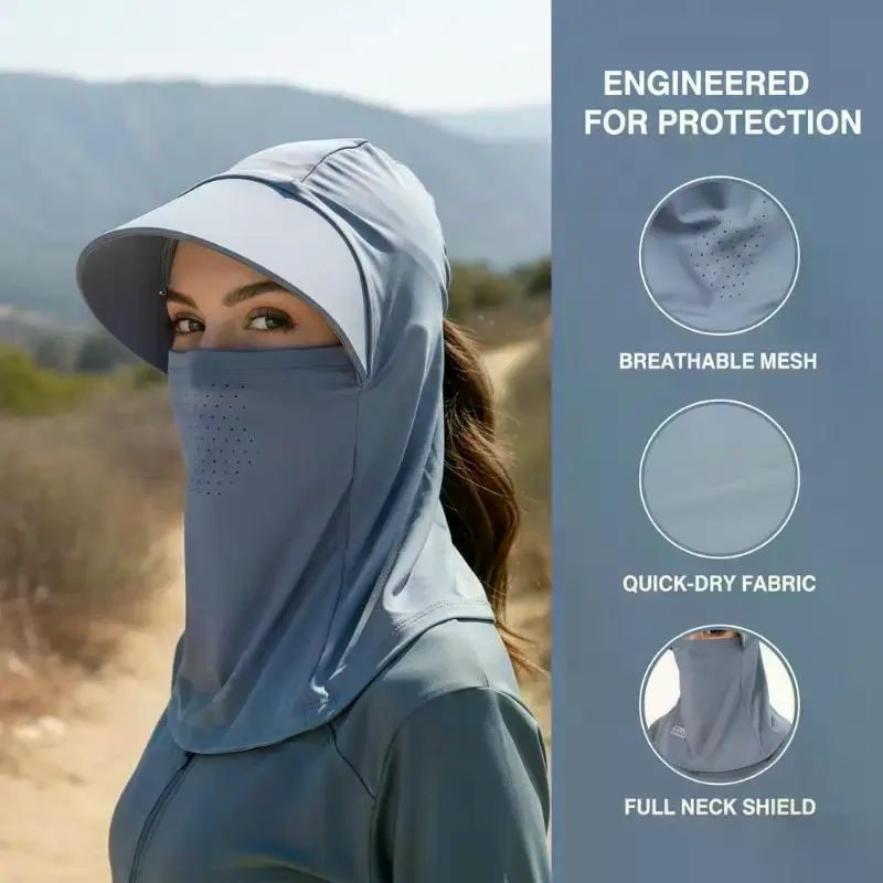 

UPF99 Plus Ice Silk Sun Hood With Breathable Mesh And Wide Brim Face Neck Cover For Summer Cycling Hiking Outdoor