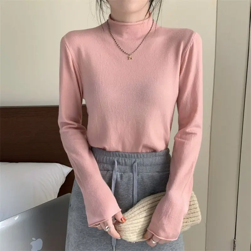 سترة محبوكة عصرية بأكمام طويلة بلوفرات نسائية برقبة وهمية أبيض وأسود سترة متماسكة بلوفر نسائي علوي Sueter Feminino Q800