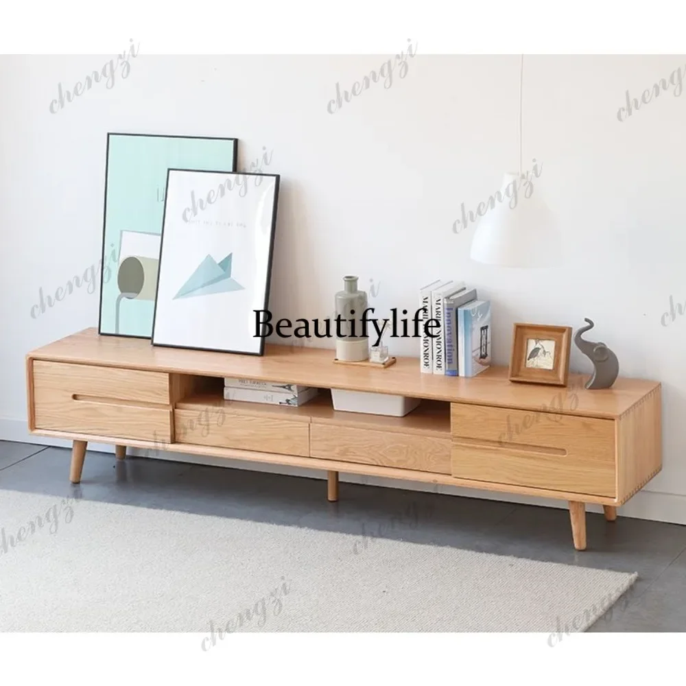 M178 Nordic household solid wood TV cabinet living room log floor cabinet oak TV cabinet push-pull