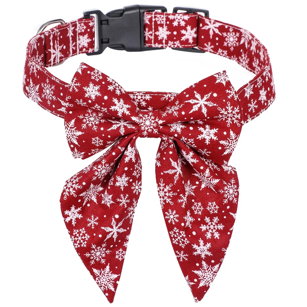 Baumwolle Weihnachten Schneeflocke Schleife Hundehalsbänder Welpen Haustier Katze Zubehör Hundehalsband für kleine große Hunde – Detail 8