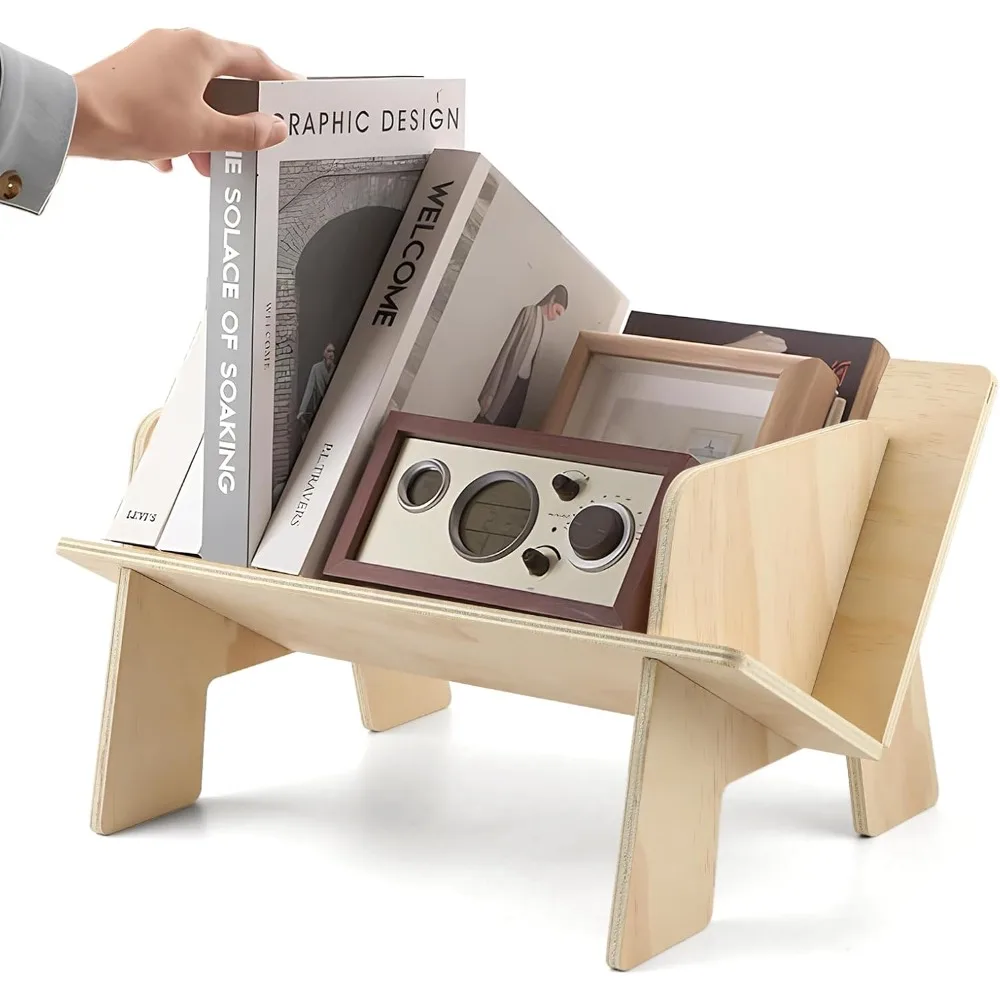 

Wooden Tabletop Bookshelf, Tabletop Mini Bookcase Desk Storage Magazine Holder CD Rack, Desk Book Organizer in Living Room Offic