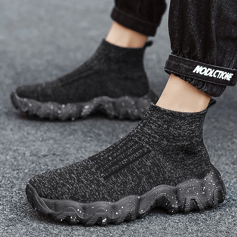 Men Shoes New Comfortable High-top Walking Shoes Women Lightweight Fashion Casual Sneakers Breathable Slip on Mens Loafers Black