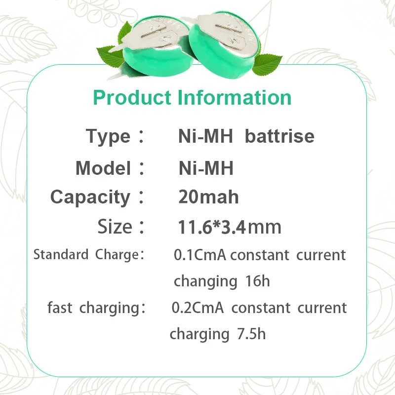 10-100pcs 1.2V 20mAh Ni-MH Rechargeable Battery Button Coin Cell with Welding Pins for Toy Timer Solar Energy Electric