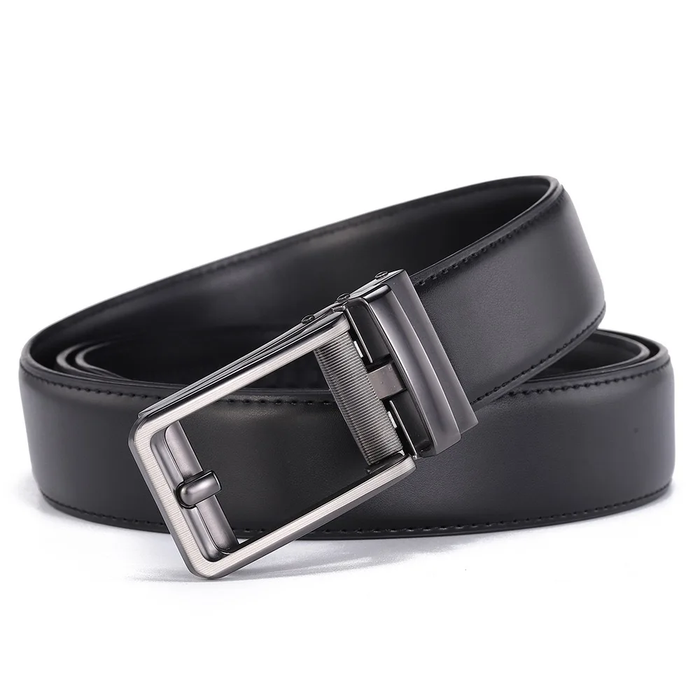 Luxury Men's Genuine Leather Ratchet Belt Luxury Reverse Buckle Dress Belt Ideal Holiday & Daily Gift for Gentlemen Plus Size