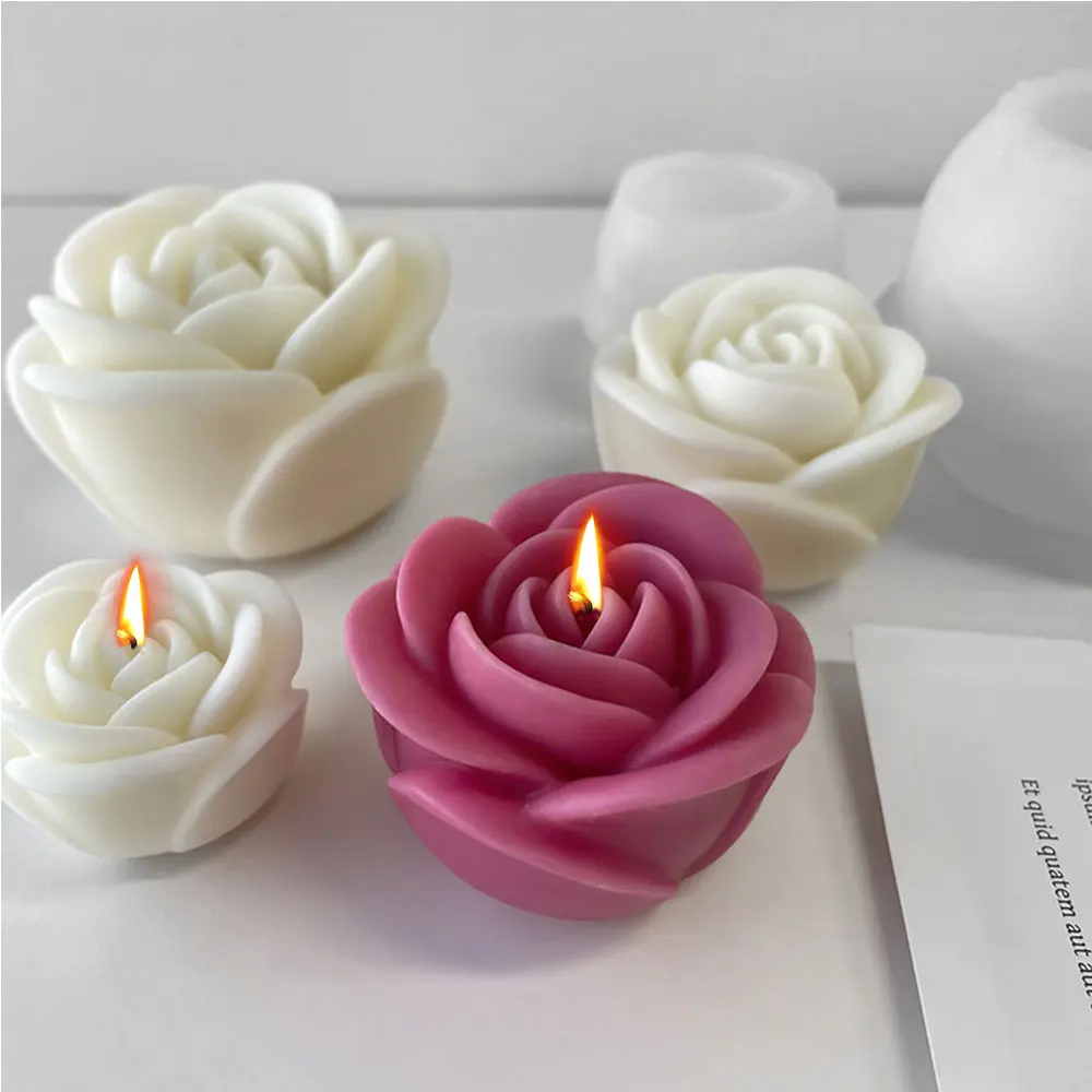 Easy To Demold Rose Flower Candle Making Mold Plant Blossom Resin Silicone Mould DIY Beautiful Ice Tray Candlelight Dinner Decor